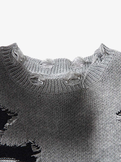 Vintage Spray-Painted Cross Hole Knit Sweater