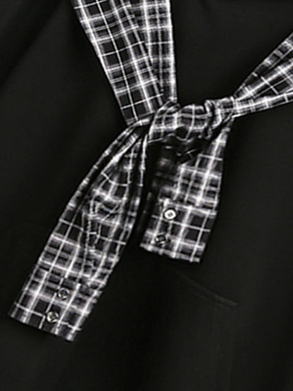 Stylish Plaid-Trimmed Hoodie with Sailor Collar Design for Women