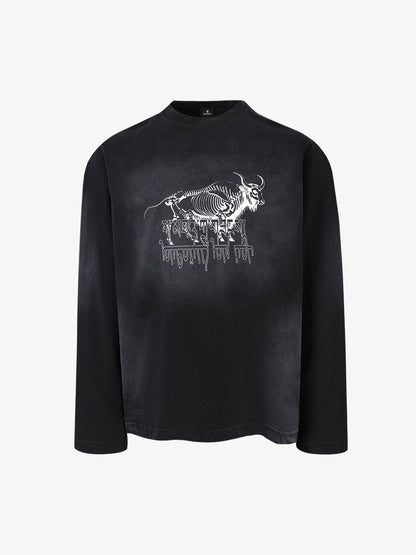 Skeleton Bull Graphic Long Sleeve T-Shirt - Perfect for Casual and Streetwear Styles
