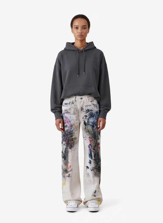 High Street Washed Distressed Inkjet Graffiti Jeans