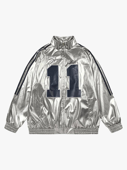 Number 11 Reflective Metallic Leather Track Jacket