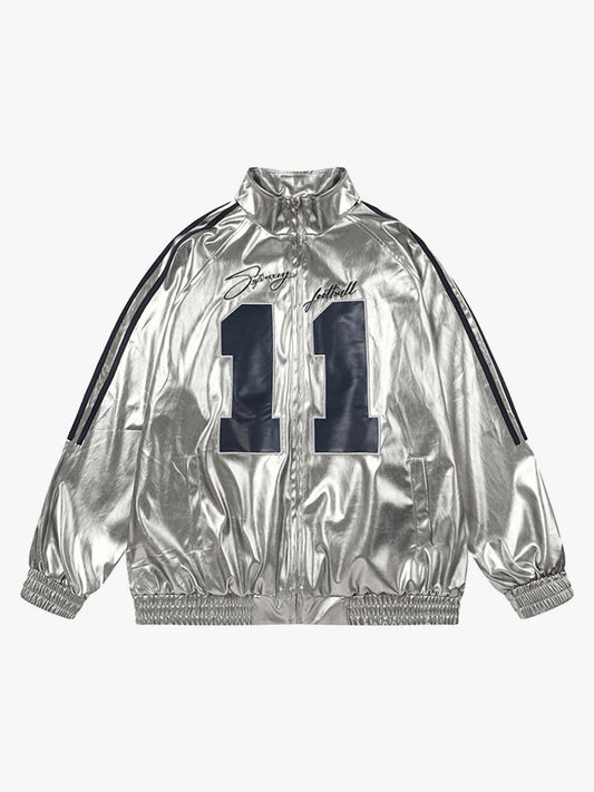 Number 11 Reflective Metallic Leather Track Jacket