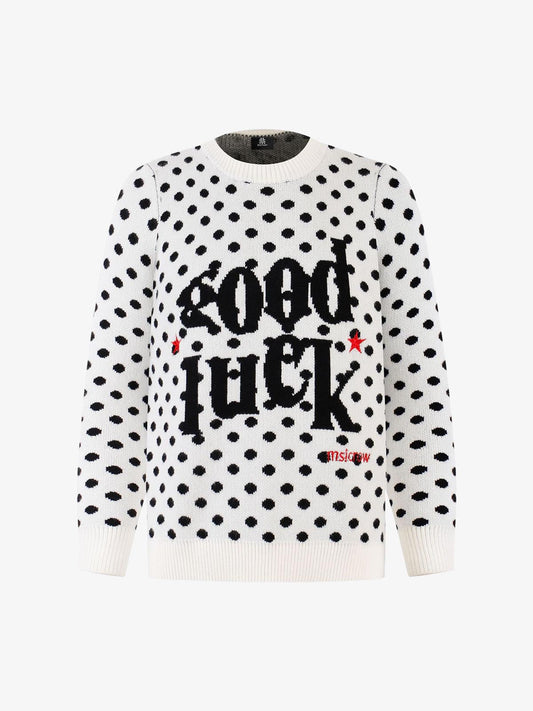 Retro Polka Dot Letter Jacquard Loose Knit Sweater