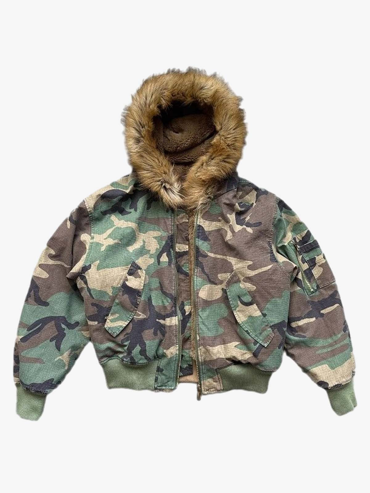 Camouflage Collar Faux Rabbit Fur Thickened Reversible Cotton Jacket