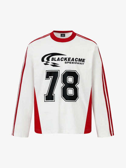 Loose-Fitting Digital Print Colorblock Long-Sleeved T-Shirt