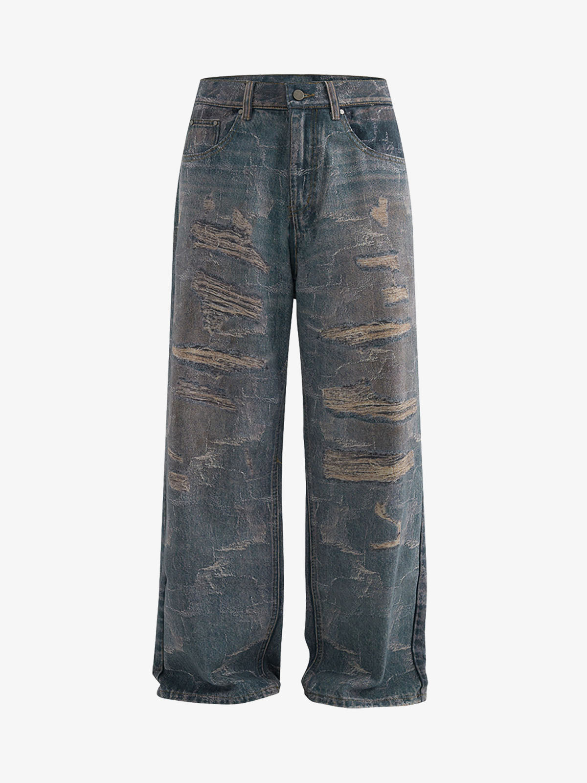 Washed Ripple 3D Print Loose Wide-Leg Jeans