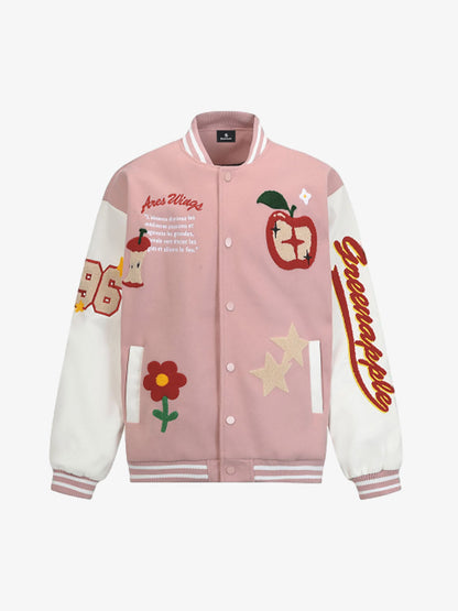Apple Flocking Embroidered Baseball Jacket