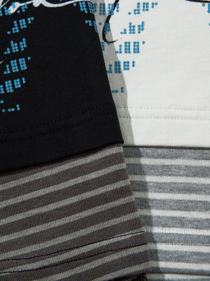 Art Letter Print Stripe Layered Long Sleeve T-Shirt