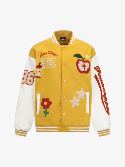 Apple Flocking Embroidered Baseball Jacket
