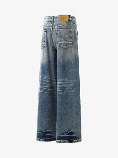 Street Washed Distressed Cat Whisker Jeans