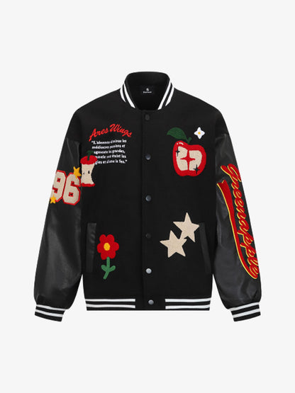 Apple Flocking Embroidered Baseball Jacket