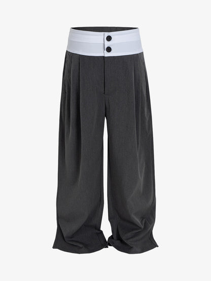 High-Waisted Contrast-Color Patchwork Niche Pants