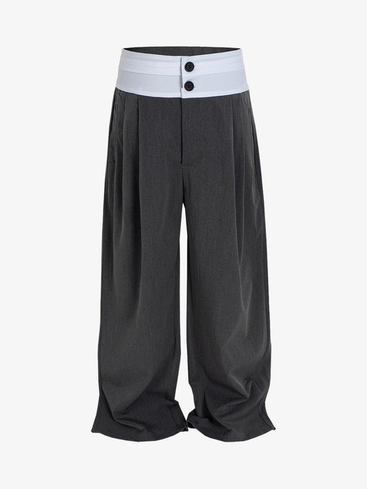 High-Waisted Contrast-Color Patchwork Niche Pants