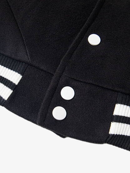 Retro Stripe With Contrast Stitching Baseball Jacket