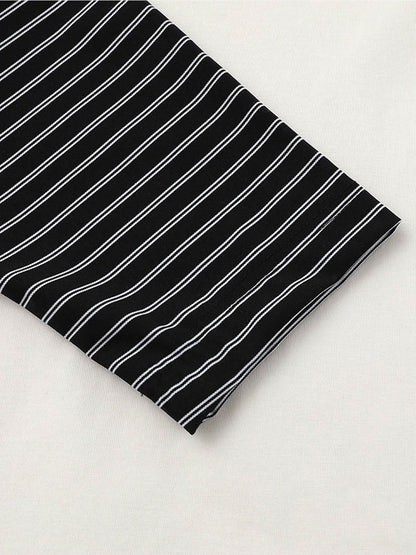 Art Letter Print Stripe Layered Long Sleeve T-Shirt