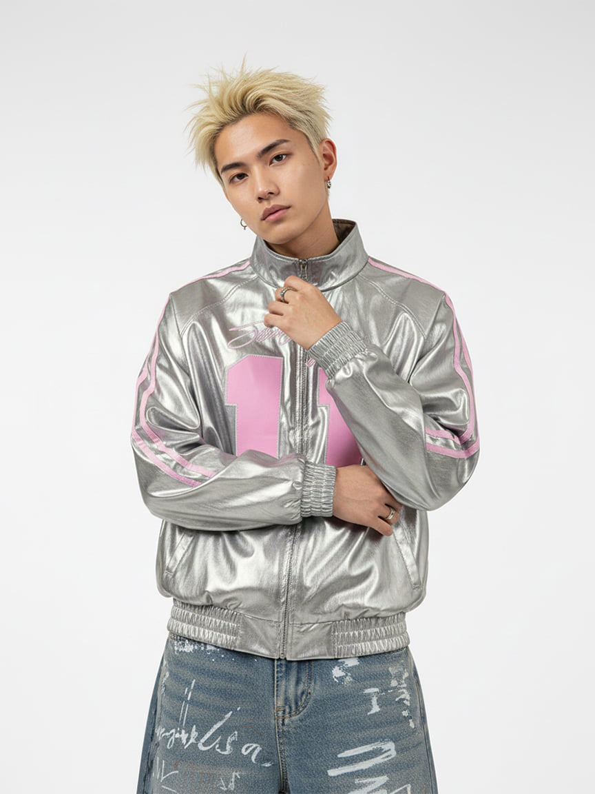 Number 11 Reflective Metallic Leather Track Jacket