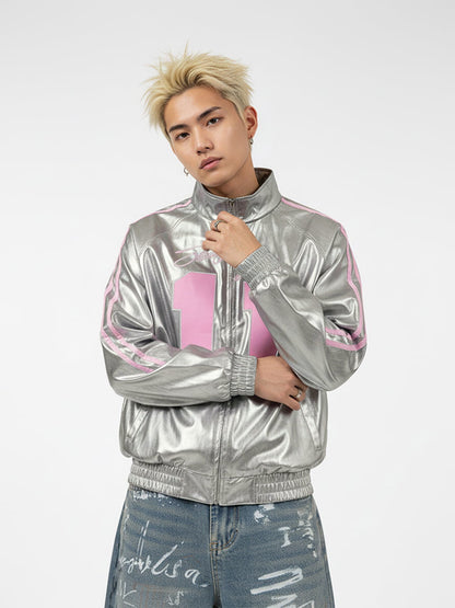 Number 11 Reflective Metallic Leather Track Jacket