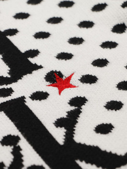 Retro Polka Dot Letter Jacquard Loose Knit Sweater