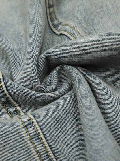 Retro Patchwork Belt Decorated Scimitar Jeans