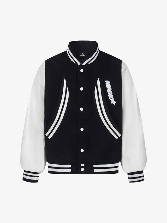 Retro Stripe With Contrast Stitching Baseball Jacket