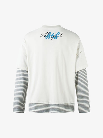 Art Letter Print Stripe Layered Long Sleeve T-Shirt