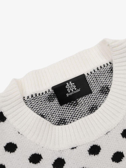 Retro Polka Dot Letter Jacquard Loose Knit Sweater