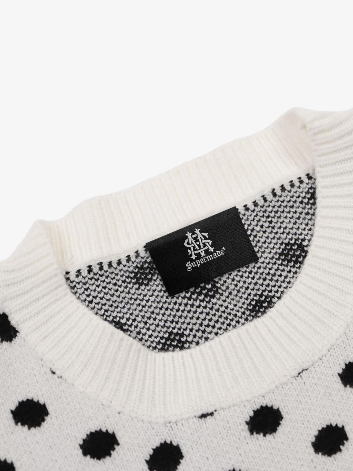 Retro Polka Dot Letter Jacquard Loose Knit Sweater