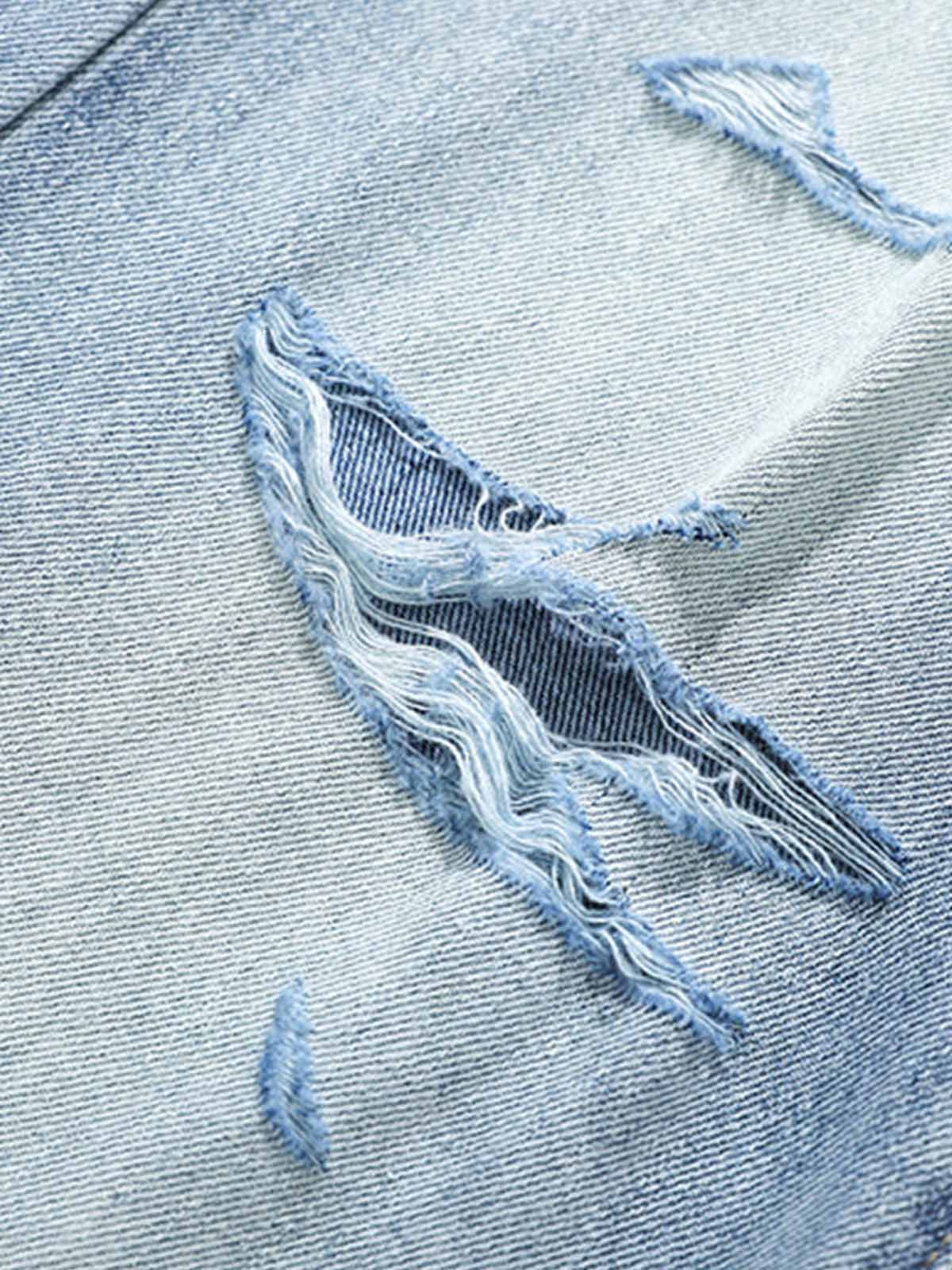 Hip-Hop Cut Distressed Washed Jeans