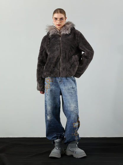 Thesupermade Fur Hooded Quilted Sherpa Jacket - 2304