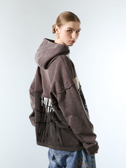 Distressed Thorn Destruction Painting Hooded Sweatshirt