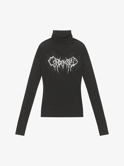 High-Neck Graphic Long Sleeve Top for Modern Streetwear Enthusiasts