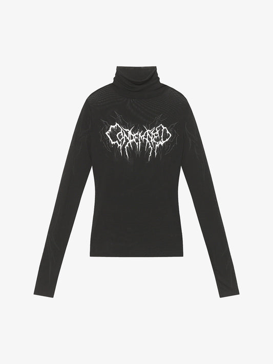 High-Neck Graphic Long Sleeve Top for Modern Streetwear Enthusiasts