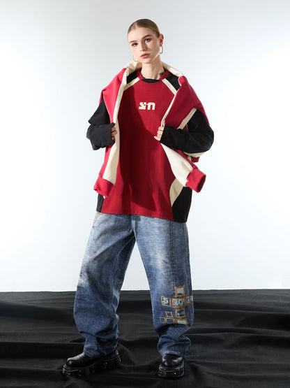 Original Retro Contrast Color Long-Sleeved T-Shirt