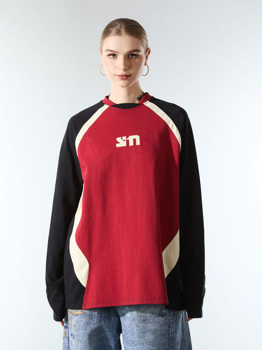 Original Retro Contrast Color Long-Sleeved T-Shirt