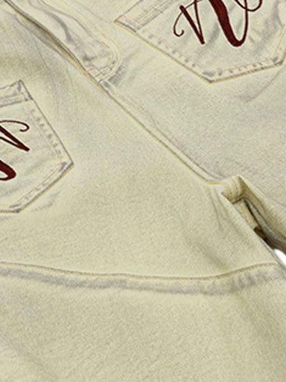 Washed Print Baggy Denim Shorts - 2375