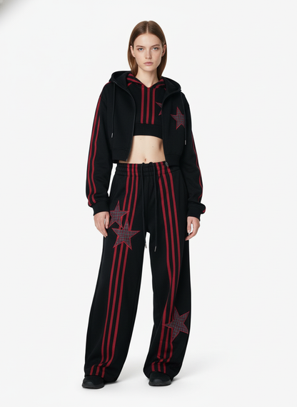 Striped Patchwork Star Embroidered Barrel Sweatpants