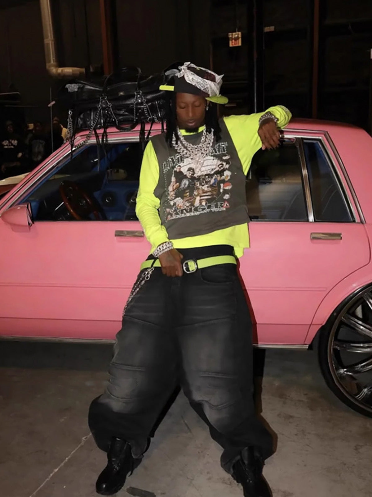 Wide-Leg Denim Trousers with Unique Floral Drawstring and Bold Street Style Design