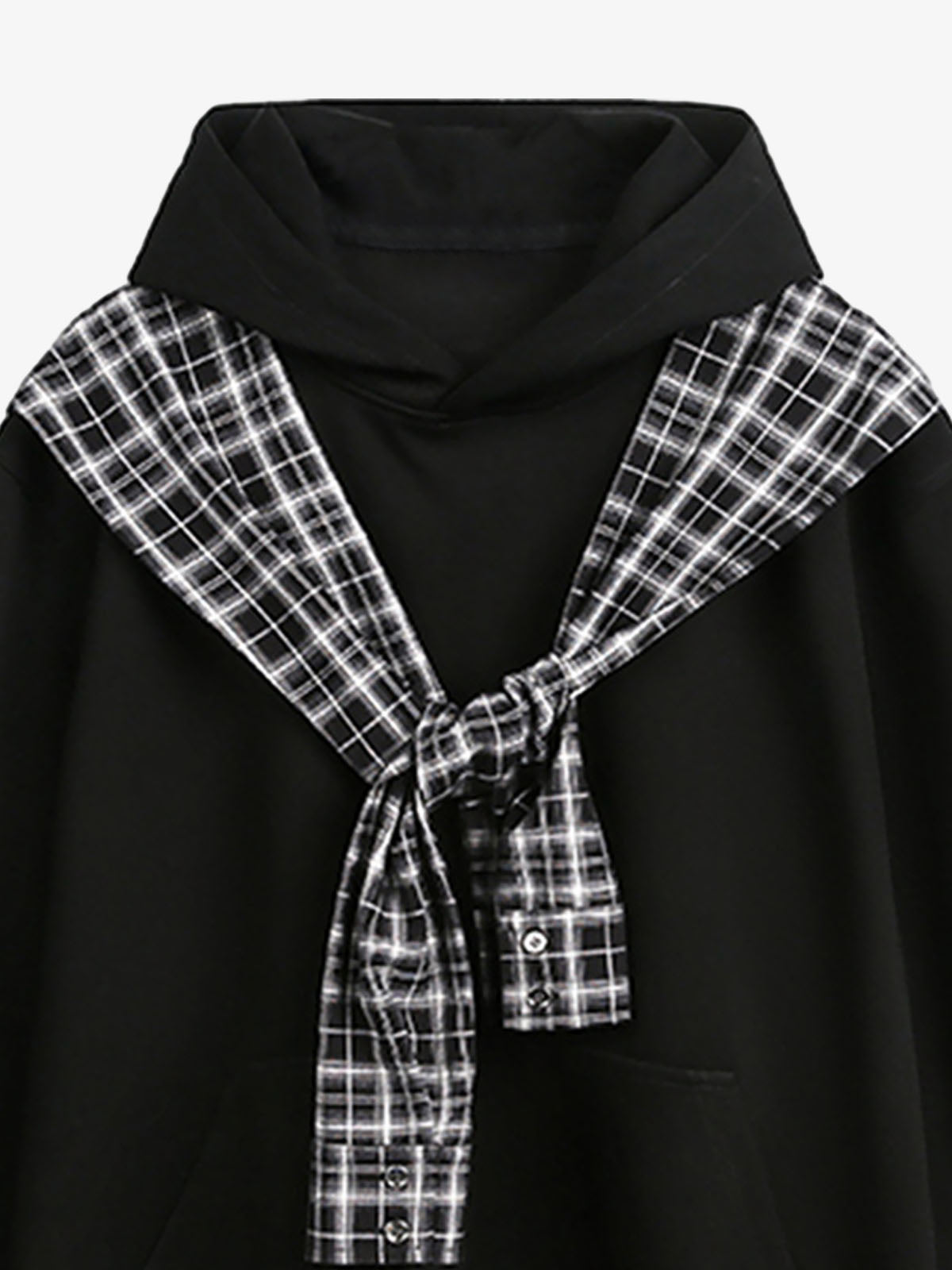 Stylish Plaid-Trimmed Hoodie with Sailor Collar Design for Women