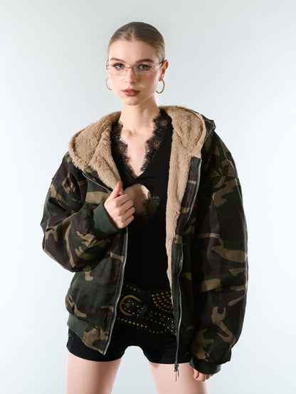 Embroidered Detachable Fur Hooded Jacket