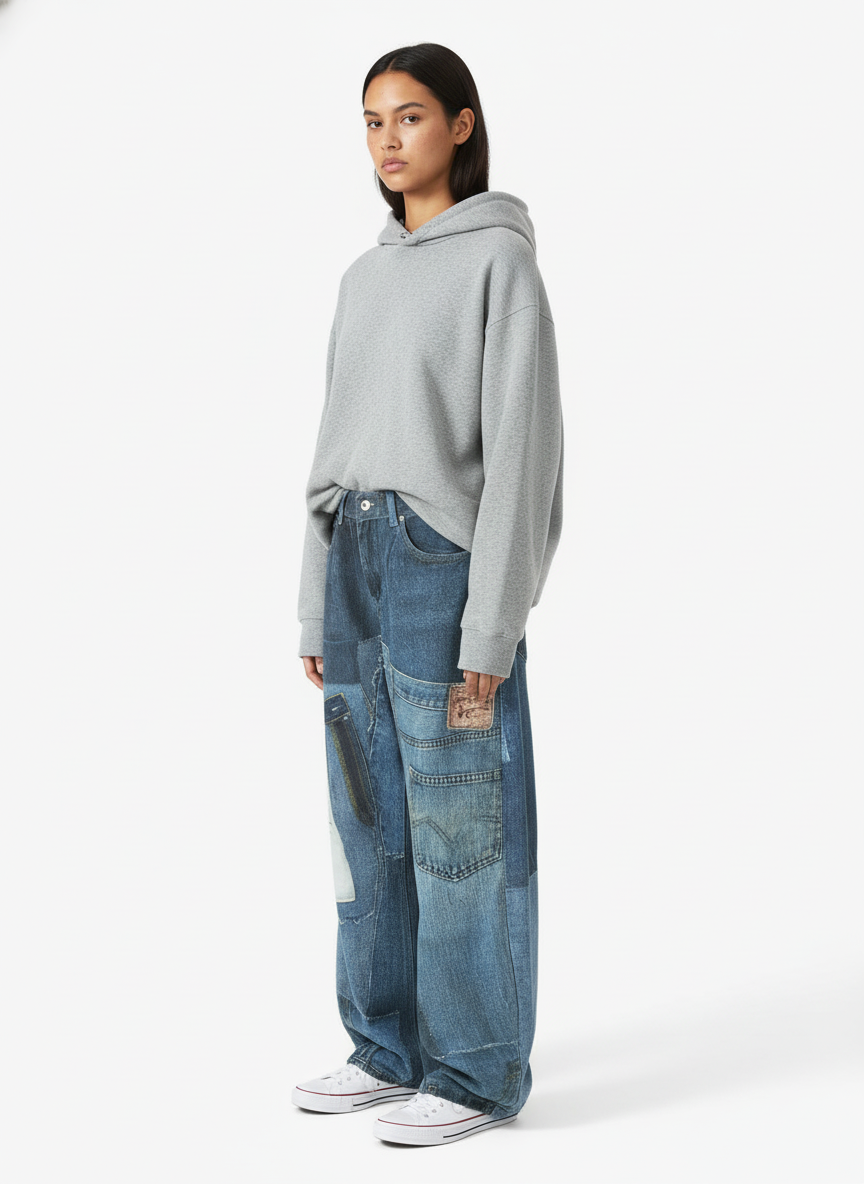 Vintage Patchwork Ripped Barrel Jeans