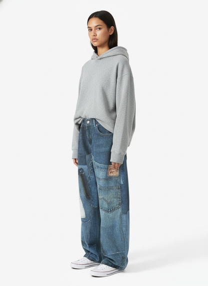 Vintage Patchwork Ripped Barrel Jeans