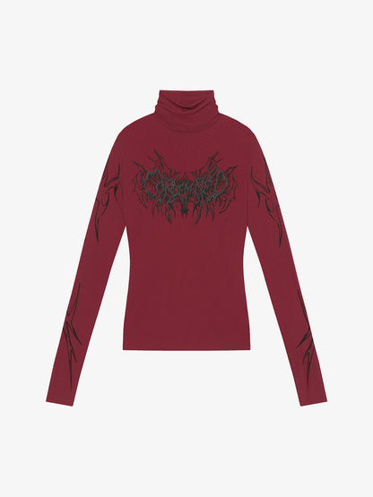 High-Neck Graphic Long Sleeve Top for Modern Streetwear Enthusiasts