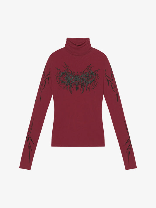 High-Neck Graphic Long Sleeve Top for Modern Streetwear Enthusiasts