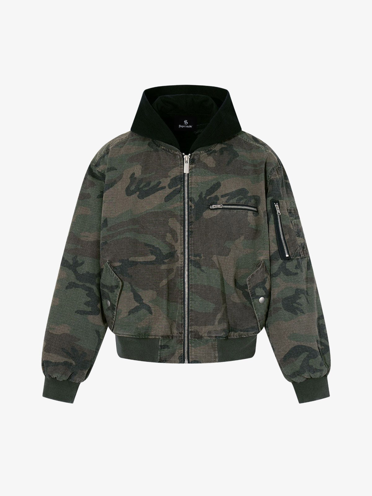 Camouflage Bomber Jacket with Detachable Hood - Perfect for Casual and Outdoor Adventures