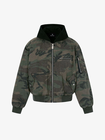 Camouflage Bomber Jacket with Detachable Hood - Perfect for Casual and Outdoor Adventures