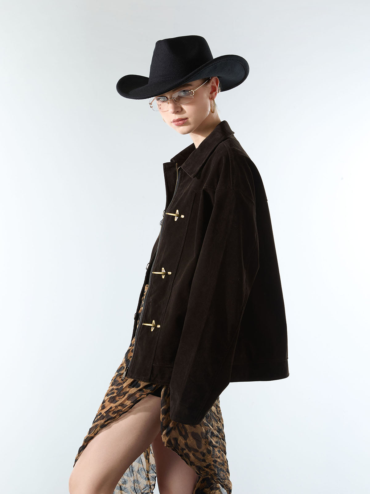 Retro Unique Metal Button Suede Lapel Bomber Jacket