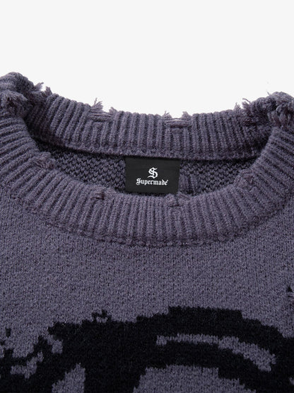 Skull Pattern Knit Sweater - Trendy and Cozy for Casual Wear