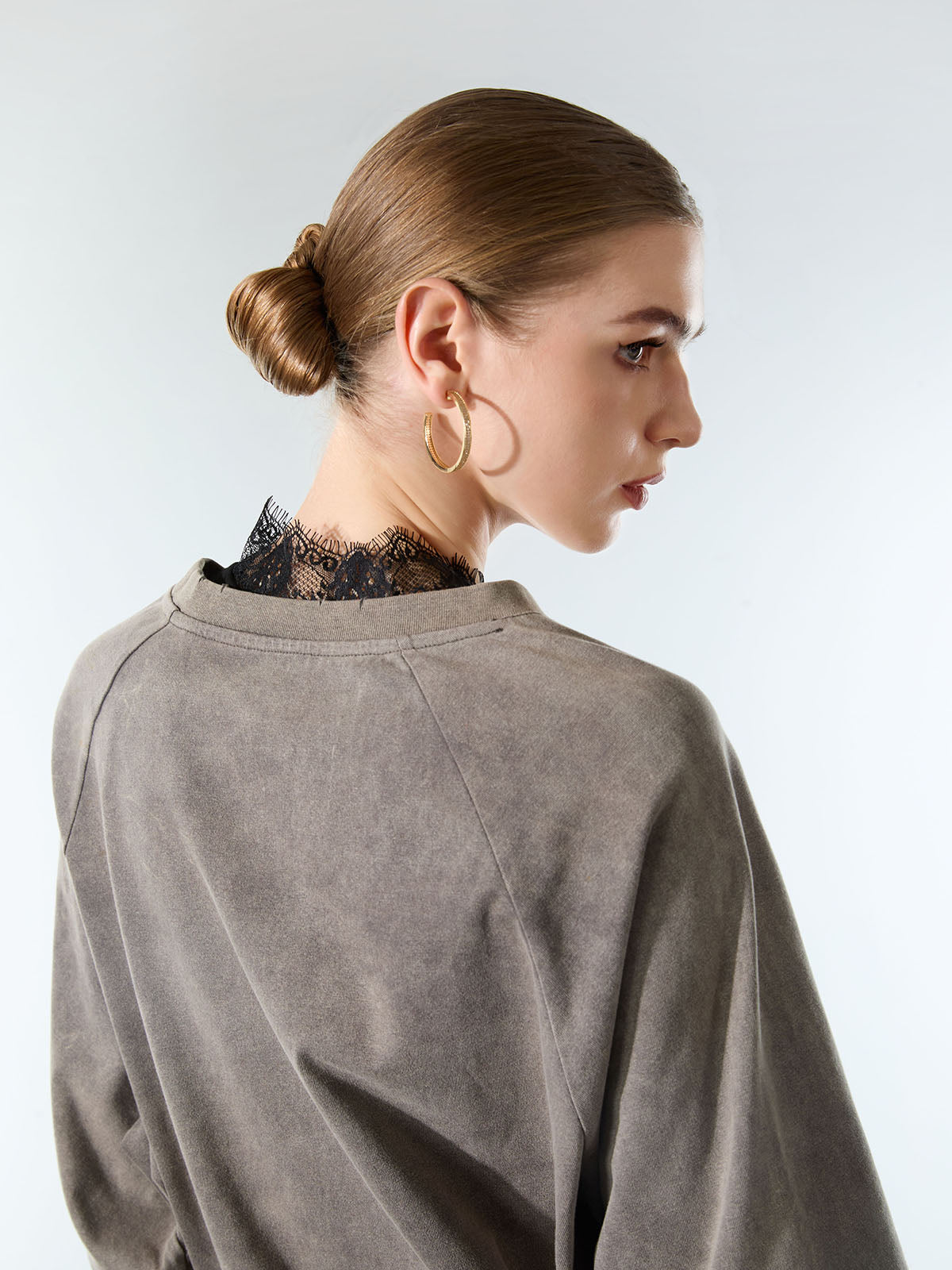 Washed Contrast Color Print Long Sleeve Cotton T-shirt