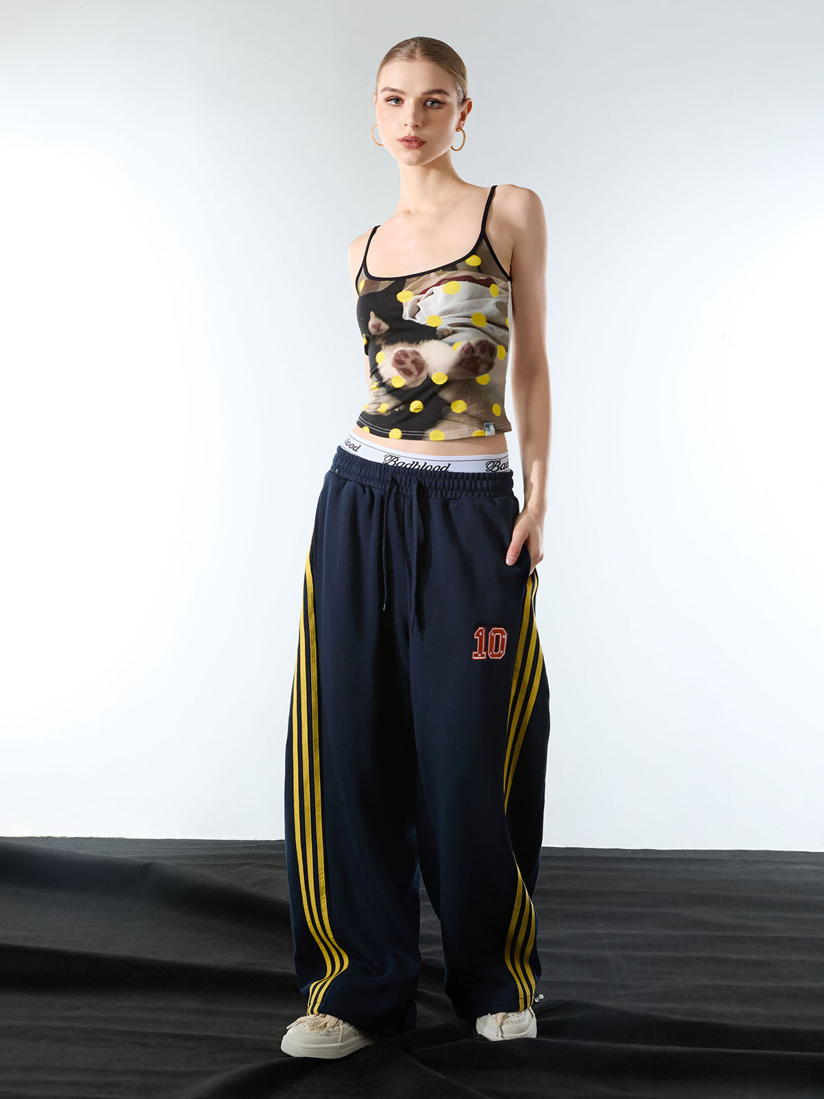 Fleece Vintage Side Stripe Drape Paratrooper Machete Wide Leg Pants - 2488