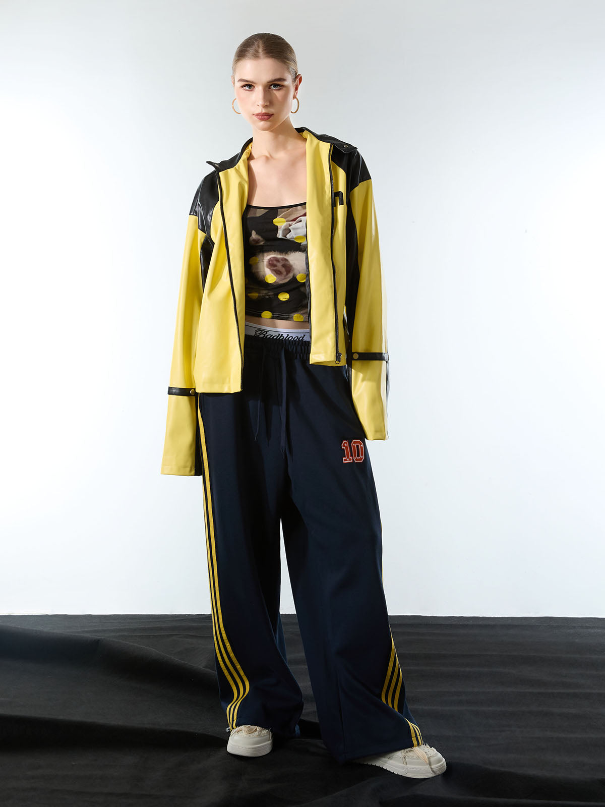 Fleece Vintage Side Stripe Drape Paratrooper Machete Wide Leg Pants - 2488